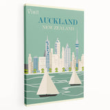 Auckland Retro Travel Poster | Vintage Cityscape Sailing Print