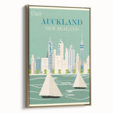 Auckland Retro Travel Poster | Vintage Cityscape Sailing Print