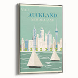 Auckland Retro Travel Poster | Vintage Cityscape Sailing Print