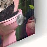 Bathroom Framed Art - Black Cat Reading Newspaper