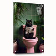 Bathroom Framed Art - Black Cat Reading Newspaper