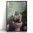 Bathroom Framed Art - Black Cat Reading Newspaper