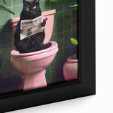 Bathroom Framed Art - Black Cat Reading Newspaper