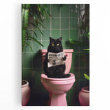 Bathroom Framed Art - Black Cat Reading Newspaper