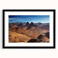 Extra large textured abstract art print of vibrant African scenery on a black framed mat, ideal for living room decor.