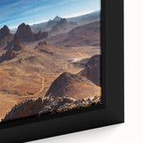 Extra large framed canvas featuring a textured, colorful African scenery in muted earth tones, ideal for living room decor.