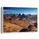 Framed canvas depicting a vintage Algerian landscape in black and white tones, ideal for bedroom wall art.