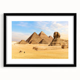 Extra-large, colorful abstract art print of an Egyptian landscape on textured canvas, framed in black.