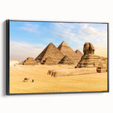 Black and white framed canvas of vintage Egyptian landscape, ideal for bedroom wall art.