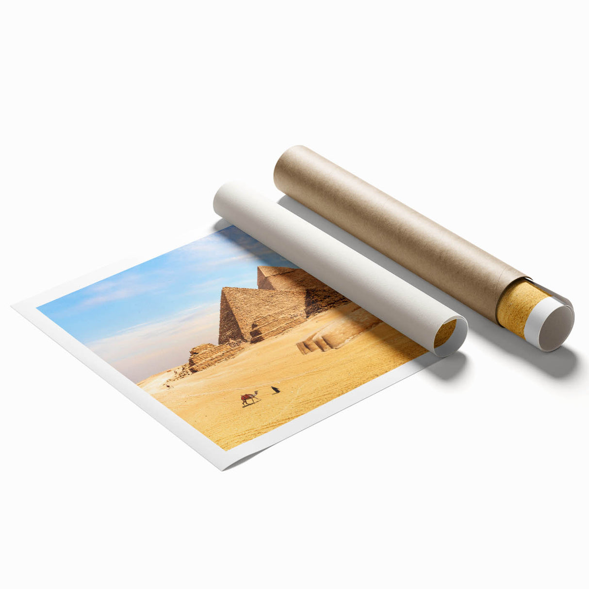 Extra large rolled print of an Egyptian landscape featuring muted earth tones.