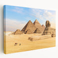 Large canvas print of an Egyptian landscape featuring pyramids under a bright blue sky, suitable for kitchen wall art.