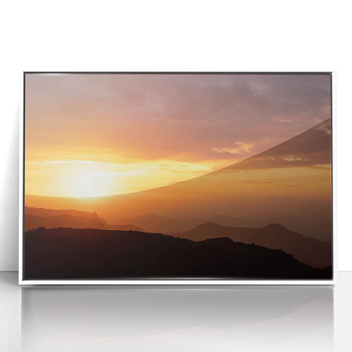 Framed acrylic print of an Ethiopian landscape in muted earth tones, ideal for modern art wall decor.
