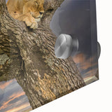 Large abstract depiction of African scenery in earth tones on acrylic glass, ideal for dining room art.