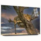 Large abstract wall art depicting an African savannah scene in muted earth tones on acrylic glass.