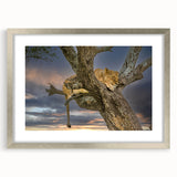 Abstract art print of a Kenyan landscape in muted earth tones on a framed canvas, suitable for dining room decor.