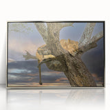 Acrylic print of a Kenyan landscape in muted earth tones, framed in silver.