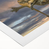 Art deco poster of African scenery with vivid orange and red sunset colors, printed on rolled canvas.