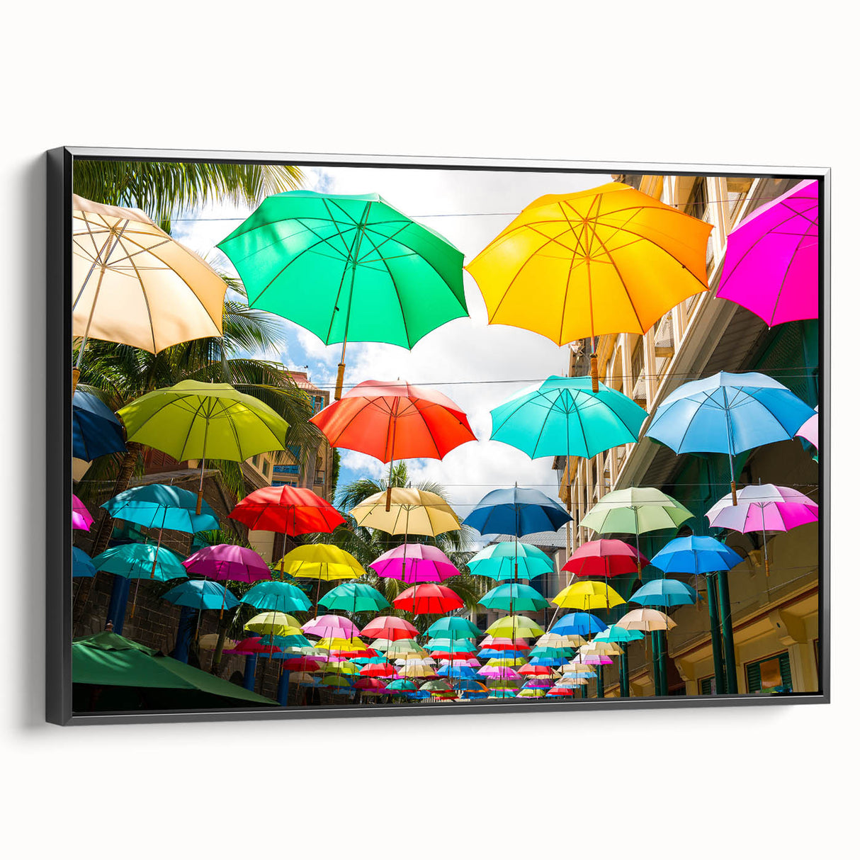 Framed canvas of a black and white vintage Mauritius landscape, ideal for bedroom wall decor.