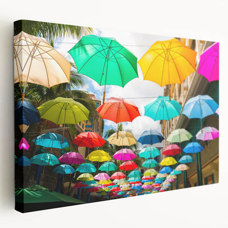 Scenic view of Mauritius with vibrant greens and blues on stretched canvas, suitable for kitchen wall art.