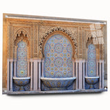 Acrylic print of a Moroccan landscape in muted earth tones, ideal for dining room or bedroom decor.