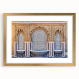 Textured abstract art print depicting a Moroccan landscape in earth tones on a framed canvas, suitable for bedroom decor.