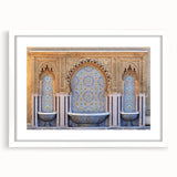Extra large framed wall art depicting abstract Moroccan scenery in textured earth tones, ideal for living room decor.