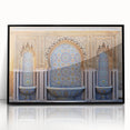 Large abstract wall art depicting a Moroccan landscape in muted earth tones on a framed acrylic.