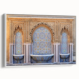 Framed canvas of a Moroccan landscape in muted earth tones, ideal for bedroom wall art.