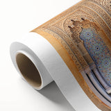 Art Deco style poster of Moroccan scenery on rolled canvas, in earth tones.