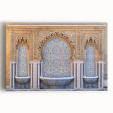 A large black and white stretched canvas featuring a Moroccan streetscape, ideal for kitchen wall art.