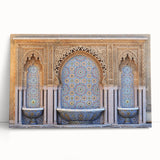 Black and white photo of Moroccan scenery on large stretched canvas, ideal for kitchen wall art or bedroom decor.