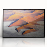 Large abstract wall art depicting a Namibian landscape in muted earth tones on a framed acrylic.