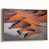 Framed canvas landscape art painting depicting a desert in Namibia with muted brown and gold tones.