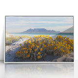 Acrylic print of a South African scenery with vibrant earth tones in an art deco style, ideal for modern art wall decor.