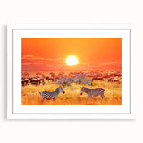 Abstract art print of a Tanzanian landscape in muted earth tones on a framed white mat.