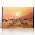 Large abstract wall art depicting a Tanzanian scenery in muted earth tones on framed acrylic.