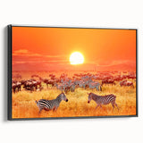 Black and white framed canvas of a Tanzanian landscape, ideal for bedroom wall art.