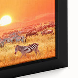 Extra large framed canvas depicting a textured, colorful African scenery, ideal for living room decor.