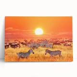 Large black and white stretched canvas depicting a serene Tanzanian landscape.