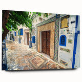 Large abstract wall art of a Tunisian landscape in muted earth tones on acrylic glass.