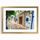 Extra large abstract art print of a Tunisian landscape in textured gold tones on a framed canvas.