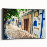 Black and white landscape art painting of Tunisia on framed canvas, ideal for bedroom wall decor.