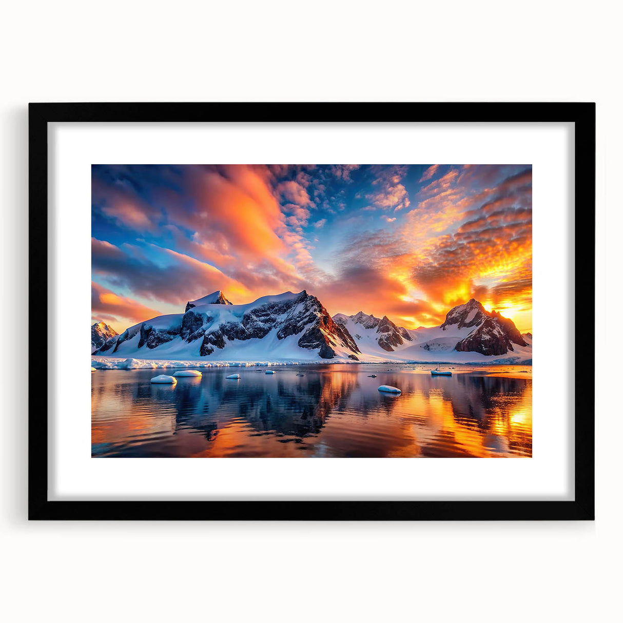 Extra large framed abstract art print of a textured, colorful Antarctic landscape, ideal for living room decor.