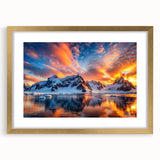 Extra large abstract art print of Antarctic scenery in textured style, with gold frame, suited for living room decor.