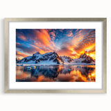 Textured abstract art print of Antarctic scenery in muted blue and white tones, framed in silver, ideal for bedroom art.