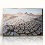 Acrylic print of an Asian-Azerbaijani landscape in muted gold tones, framed, ideal for modern art wall decor.