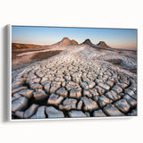 Vintage poster art of an Azerbaijani landscape on a framed canvas, featuring a colorful palette, ideal for living room decor.