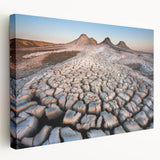 Large stretched canvas featuring a serene Azerbaijan landscape in soft earth tones, ideal for kitchen wall art.