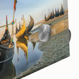 Large abstract wall art featuring vibrant colors and mid-century modernist design on acrylic glass.