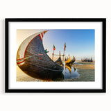 Extra large abstract art print featuring vibrant, colorful scenery of Bangladesh on a textured canvas, framed in black.